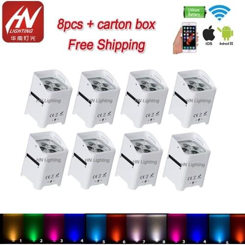 8pcs DJ Par Hex-4s 6in1 RGBWA+UV 4x18w Rechargeable Wireless DMX Battery Powered LED Uplight
