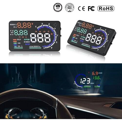 A8 Car HUD Head Up Display Car Speedometer 5.5 inch Windscreen Projector OBD2 Code Reader Speed Alarm Voltage MPH KM/H Display