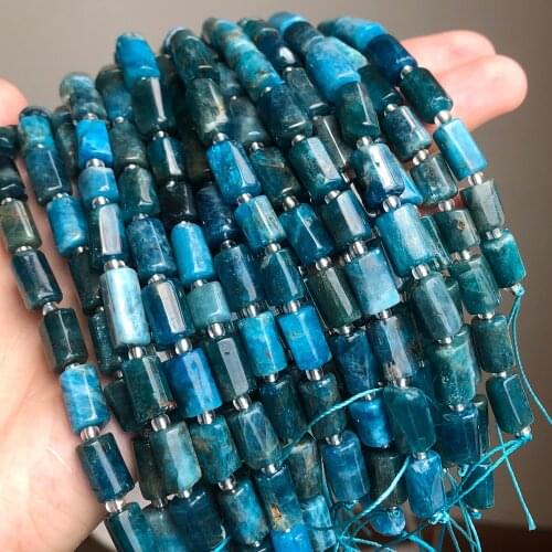 Natural Faceted Green Blue Apatite Stone Beads Cylinder Spacer Beads For Jewelry DIY Making Bracelet Charms Accessories 7.5