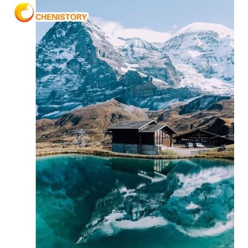 CHENISTORY Paint By Number Snow Mountain Lakes Landscape Drawing On Canvas Gift Diy Kits Handpainted Painting Art Home Decor