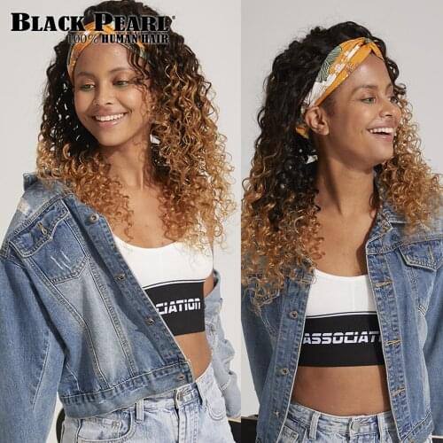 Black Pearl Headband Wig Human Hair Deep Wave Glueless Brazilian Remy Water Curly Headband Half Wigs For Black Women T1B/4/27