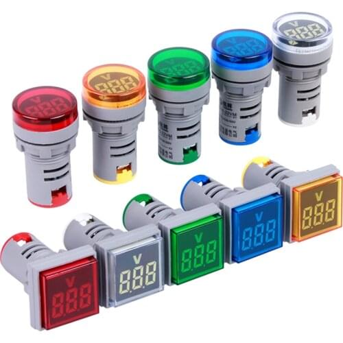 22MM Digital Display Round Square Dual Voltmeter Ammeter Ampere Current Voltage Hertz Frequency Meter LED Signal Light lndicator