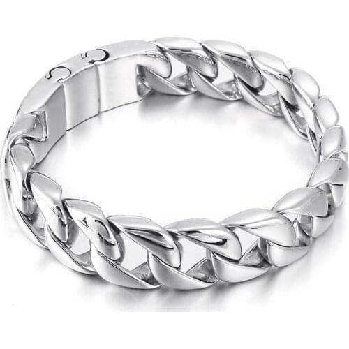 Jewels Store 15mm Cuban Chain Steel Color Mens Heavy Duty Bracelet Stainless Steel Jewelry Wholesale For Man JS78135-BD