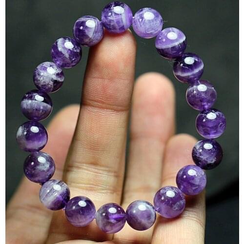 6/8/10/12MM Natural Purple Gems Crystal Beaded Elastic Bracelet Charm Stretch Crystal Healing Bracelets Women Men Jewelry Gifts