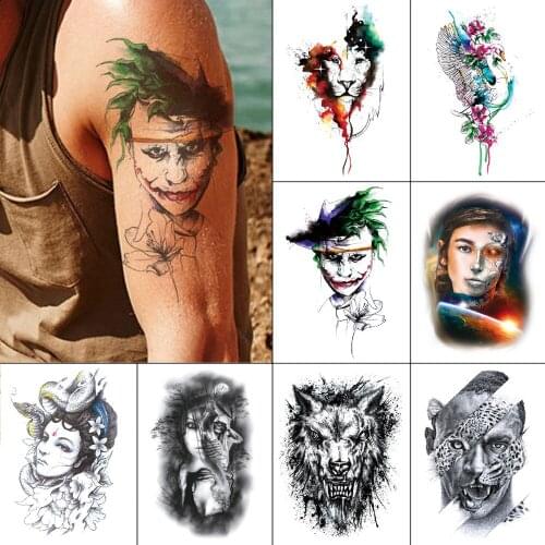 Temporary tatoo flower portrait leopard tiger Body art black tattoo knight butterfly Waterproof fake tattoo for men and women