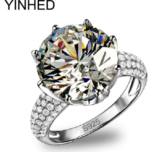YINHED Luxury Big 5 Carat CZ Diamant Wedding Rings for Women Real 925 Sterling Silver Ring Bridal Engagement Ring Jewelry ZR133