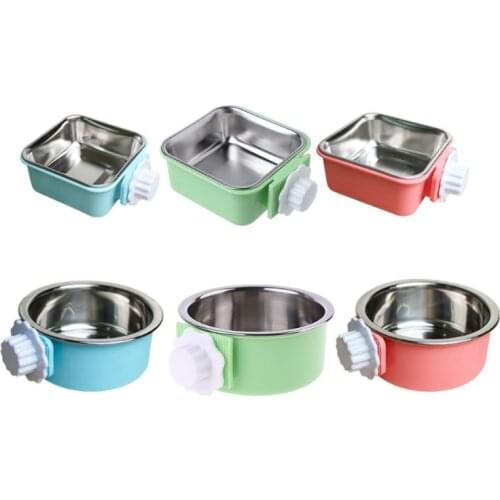 Pet Feeder Cats Dogs Bowl Stainless Steel Dog Cage Hanging Fixed Pets Basin R7RC