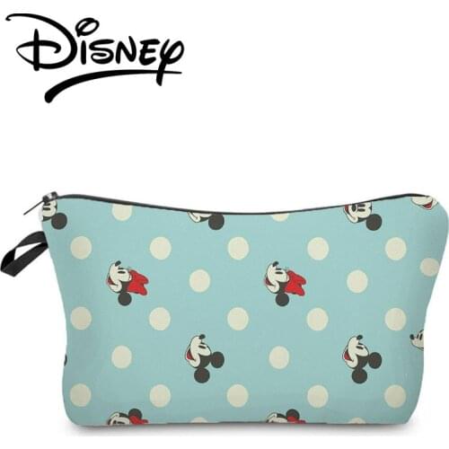 Disney Mickey Minnie Cosmetic Bags Cartoon Casual Mini Makeup Bag Blue Women Portable Storage Bag Animation Dot Girl Pencil Case