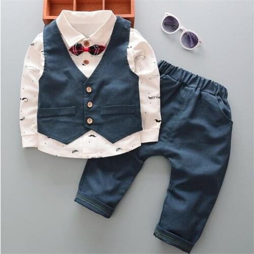 Baby Boy Gentleman Suit Clothing Sets for Kids Print Long Sleeve Fall Child Formal Set 3 Pcs Shirt & Vest & Pants Boy Outfit