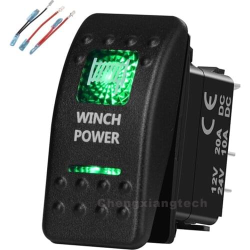 Green Led Printed Rocker Switch Winch Power 5P on-off SPST 12V/20A 24V/10A+Jumper Wires Set for Car Boat Waterproof