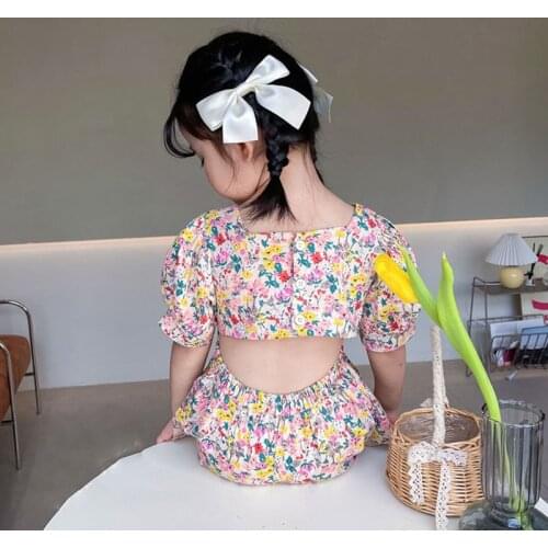 Summer Girls Mini Dress Korean Style Floral Slim Waistless Dress Princess Dress Baby Kids Clothes ChildrenS Clothing