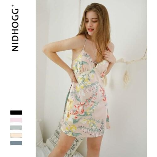 Summer 2009 Sexy Spaghetti Strap Sleepwear Women Sleeveless Sleeping Dress Classic Flower Printing Night Gown Europe Nightwear
