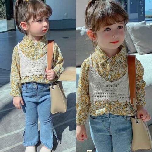 Hot Sale Children Floral Shirt Spring Girl Sweet Top + Back Kids