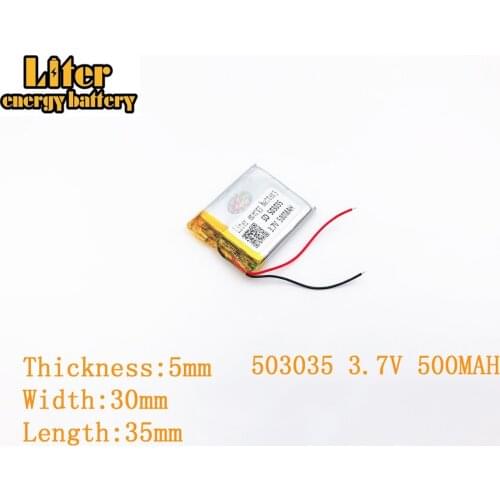 1Pcs 3.7V 500mAh Lithium Polymer Battery 3 7V Volt 503035 Li po ion Lipo Rechargeable Batteries for DVD GPS Navigation