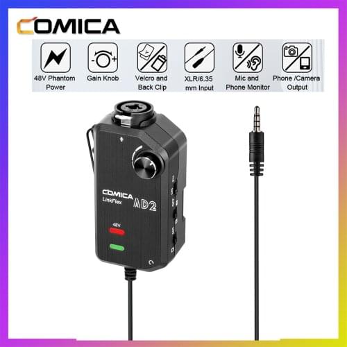 Comica AD2 XLR/ 6.35mm Microphone Preamp with XLR/Guitar Interface Adaptor for iPhone iPad Mac/PC, Android Phone DSLR Cameras