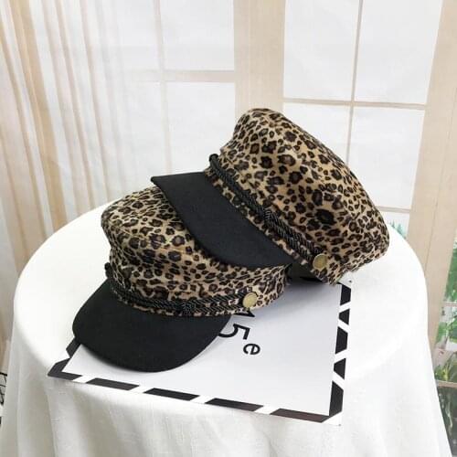 Korean style Fashion Women hat Vintage Flat navy hat Leopard print Octagonal hat 2021 HOT Female Military cap
