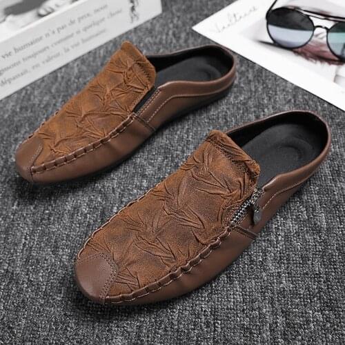 FIXSYS Summer Man Casual Shoes Lightweight Breathable Half Loafers Fashion Slides Outdoor Men Half Slippers Leather Mules Sandal