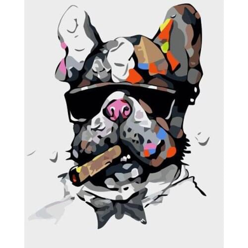 Painting By Numbers DIY Dropshipping 40x50 50x65cm Cow Tie Smoking Dog Animal Handmade Gift For Adult Unique Gift Home Decor