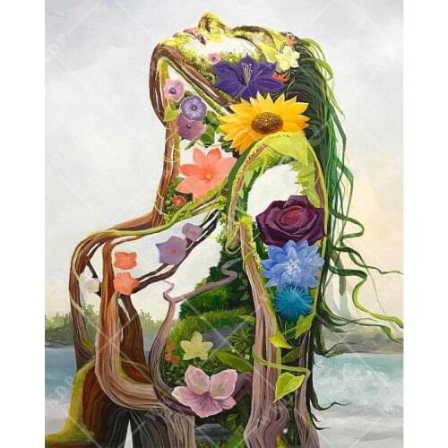 New Oil Paint By Numbers Kits Colorful Flowers Girl Face To Sky Painting By Numbers On Canvas DIY Canvas Wall Art Home Decor