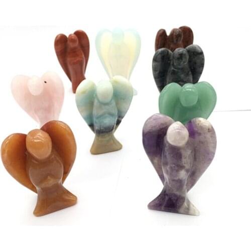 Natural crystal gemstone carving crystal angel rose quartz small figurines 2 inch angels for christmas home decorati