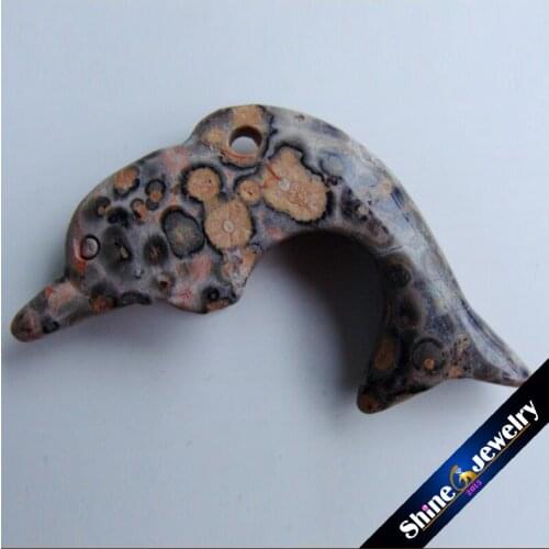 Natural Stone Leopard Fur Stone Carving Dolphin Amulet Pendant Free Necklace Fish Fashion Animal Blessing Lucky Jewelry DK01
