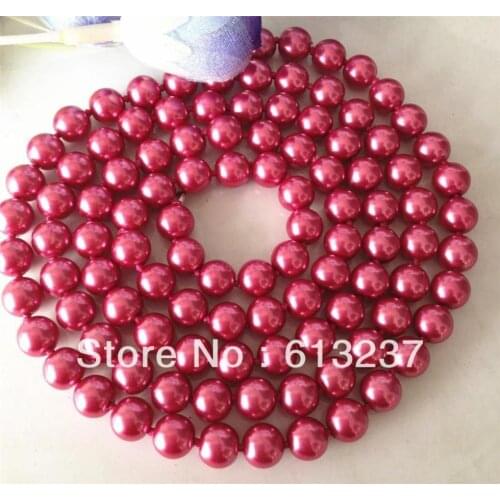 New fshion noble 8mm rose red shell simulated-pearl long rope necklace round beads chains jewelry making gifts 36inch MY3347