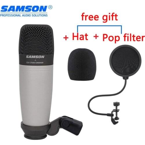 Original Samson C01 & Pop Filter & Mic Wind Sponge Kit, Large Diaphragm Studio Condenser Microphone Professional For Recording