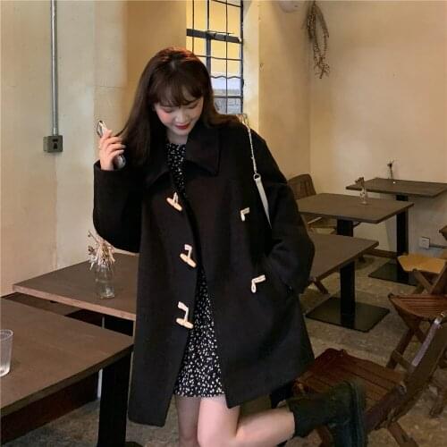 Autumn Winter Women Coat Woolen cloth Loose Asymmetrical Horn button Fashion Korean style Casual female winter clothing 2020