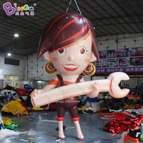 Personalized 3.5m tall big inflatable girl with wrench / 11.5 feet inflatable cartoon character toy