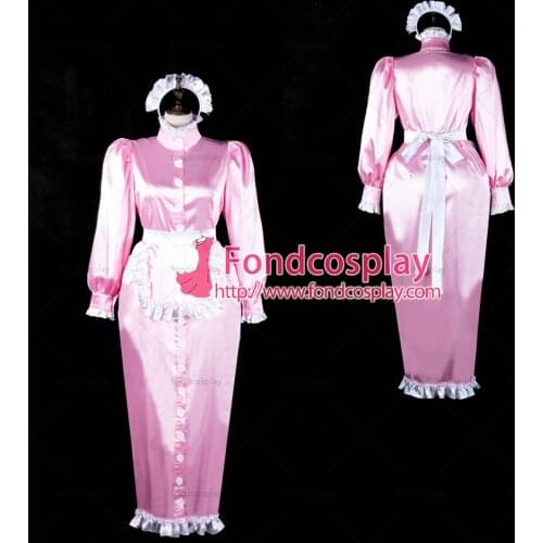 Sissy maid pink satin dress Uniform buttons Tailor-made[G2367]
