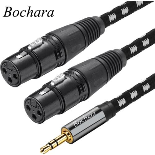 Bochara Braided 3.5mm Stereo Jack Male to Dual XLR Female OFC Aux Audio Cable Foil+Braided Shielded For Amp Mixer Speakers