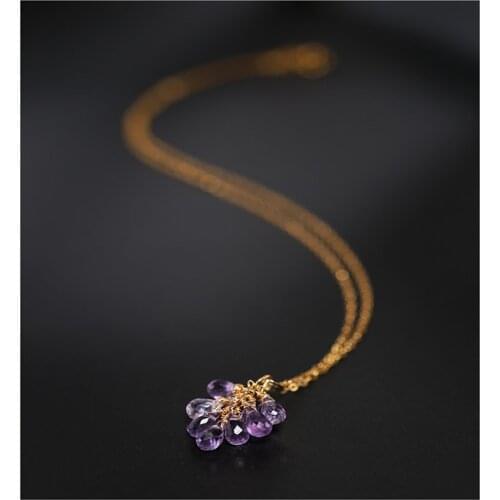 DAIMI Grape amethyst tassel pendant female gemstones yellow 14K gold Injection earring set jewelry gift