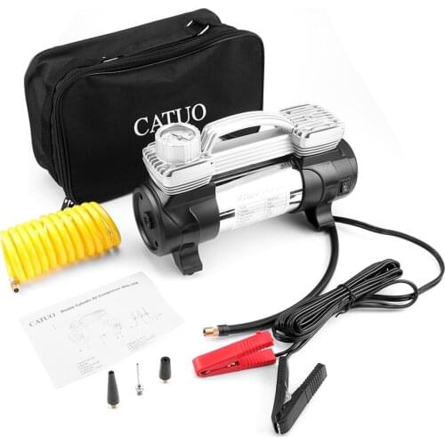 Portable Double Cylinder Air Compressor Tire Inflator High Power 12V DC Pump to 100 Psi With LED Light Thermal Design