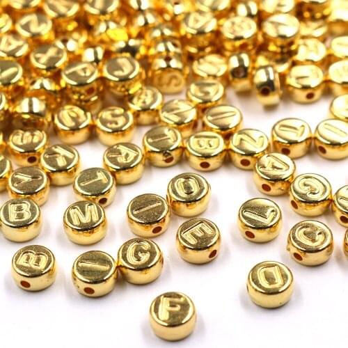 Potosala 100Pcs 4*7mm Plastic Letter Loose Beads Golden Round Spacer Beads For DIY Bracelet Necklace Jewelry Accessories Making