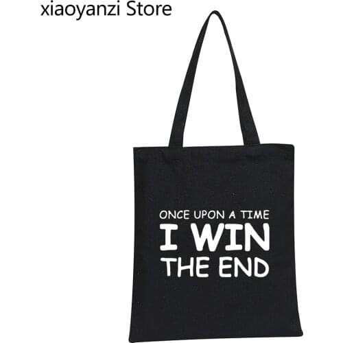 Casual I WIN THE END Letter Handbag Creative Men Women Black Eco Reusable Shopping Students Book Bags Fashion Shoulder Bags