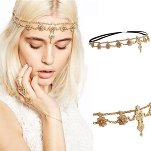 Pearl Tassel Flower Stretch Headband Hair Band Wedding Acessories Crystal Bridal Hair Accessories Head Chain Hair Jewelry