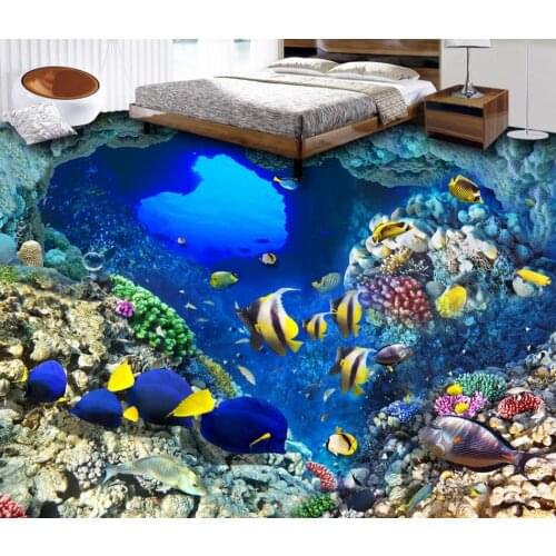 Modern wallpaper floors for living room Underwater World Fish 3D Floor 3d floor painting wallpaper
