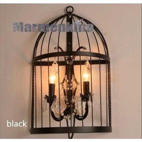 Retro industrial style porch corridor lights wrought iron bar hotel villa bedroom balcony aisle birdcage crystal wall lamp