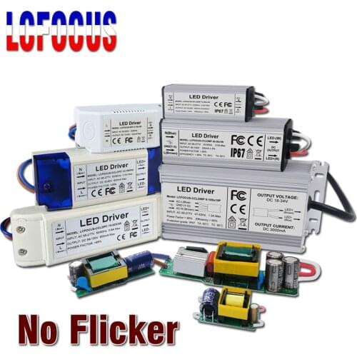 No Flicker 1W 3W 5W 10W 20W 30W 36W 50W 100W LED Driver Lighting Transformers Power Supply For 1 3 5 10 20 30 50 100 W Watt Lamp