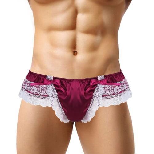 Sexy Mens Lace Briefs Open Butt Low Sissy G-string Thong Underwear Panties Gay Men Lace Lingerie Sexy Hot Erotic Hollow Panties