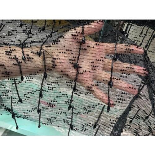 Stock 5yards/bag Net embroidery beaded tassel pendant high-grade fabric for wedding dress design YF13