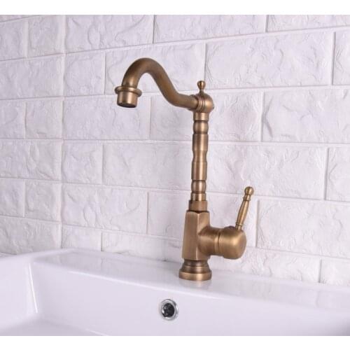 Vintage Antique Brass Single Lever Handle Swivel Spout Bathroom Basin Kitchen Sink Faucet Cold & Hot Mixer Tap asf121