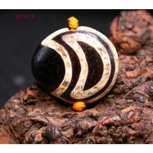 Magic Energy Tibetan Old Red Agate 2 Moon Goat Eye Etched dZi Bead Totem Pendant Amulet Talisman