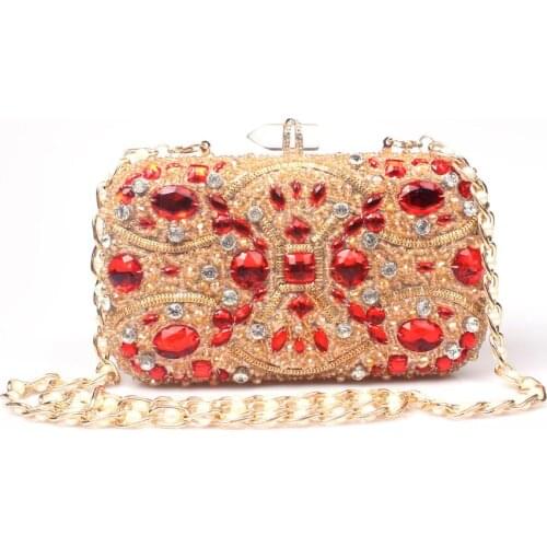 XIYUAN Women Clutch Evening Bag Beaded Crystal Lady Wedding Purse Rhinestones Handbags red Evening Clutch Bags for Women wallet