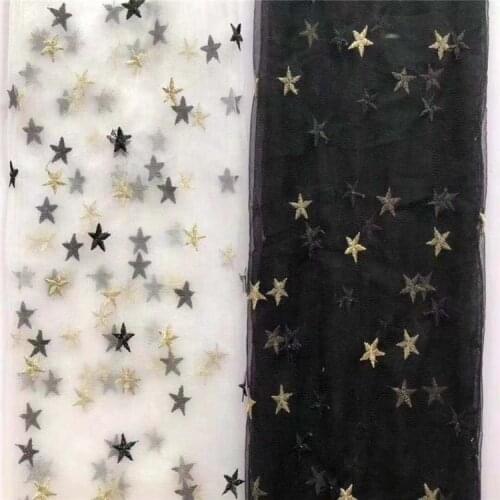 Mesh Bottom Stars Black White Embroidery Lining Womens Childrens Clothing Skirt Wedding Dress Embroidery Fabrics