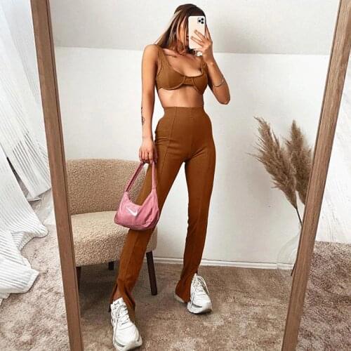 Women Tank Top And Splits Pants 2 Piece Set Sport Suit Gradients High Waist Legging Fitness Bra Set Matching Sets