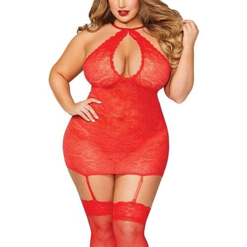 Womens Sexy Lingerie Plus Size Halter Lace Sexy Underwear Babydoll Erotic Lenceria Mujer Porno Hollow Transparent Sexy Costumes