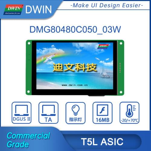 DWIN HMI Panel, UART LCD Module 5.0 Inch Touch Display, 800*480 Resolution