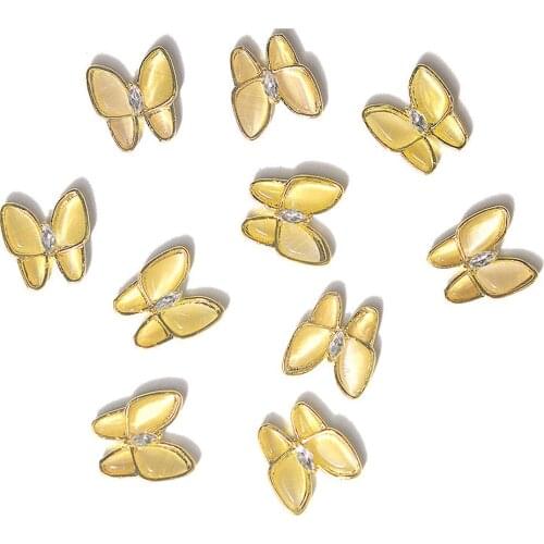 10pcs/Lot Nail Art Decorations Metal Alloy Butterfly Shape 3D Gold Jewelry Diamond Nail Charms Nail Shinning Rhinestones RT#48