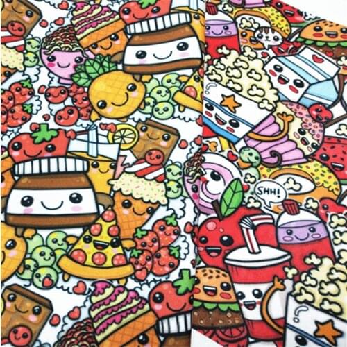 145cm Width Cartoon Popcorn and Pizza Printed Canvas Fabric For Cushion Cover/Diy Handbag/Slipcover DIY Sewing